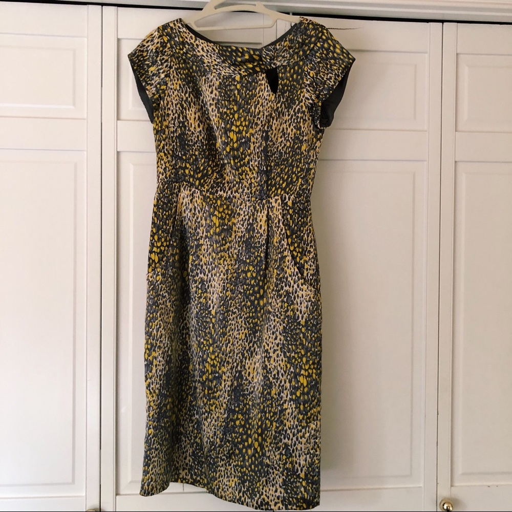 Nanette Lepore silk yellow and grey mid dress